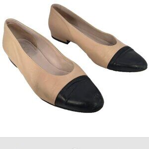 Delman ladies Leather Flats cap toe Ballet Shoes 8.5 tan black meghan markle